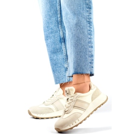 Beige damsneakers, sportskor i läder för kvinnor 5