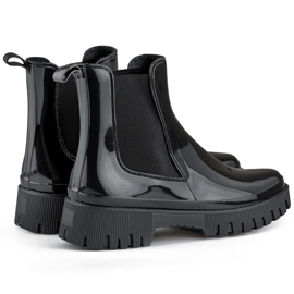 Svarta Wellington-stövlar för kvinnor med tjock sula 1