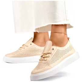 Beige genombrutna sneakers för kvinnor med tjock sula 1