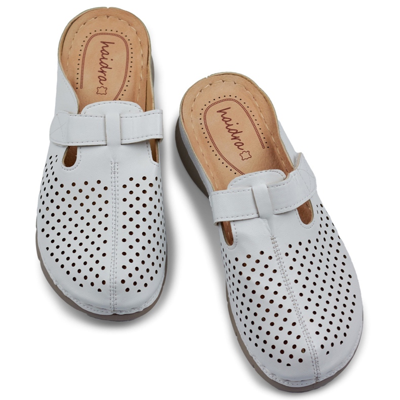 Bekväma kvinnors hälsoflipflops, genombrutna flipflops, vita kardborrflipflops 1