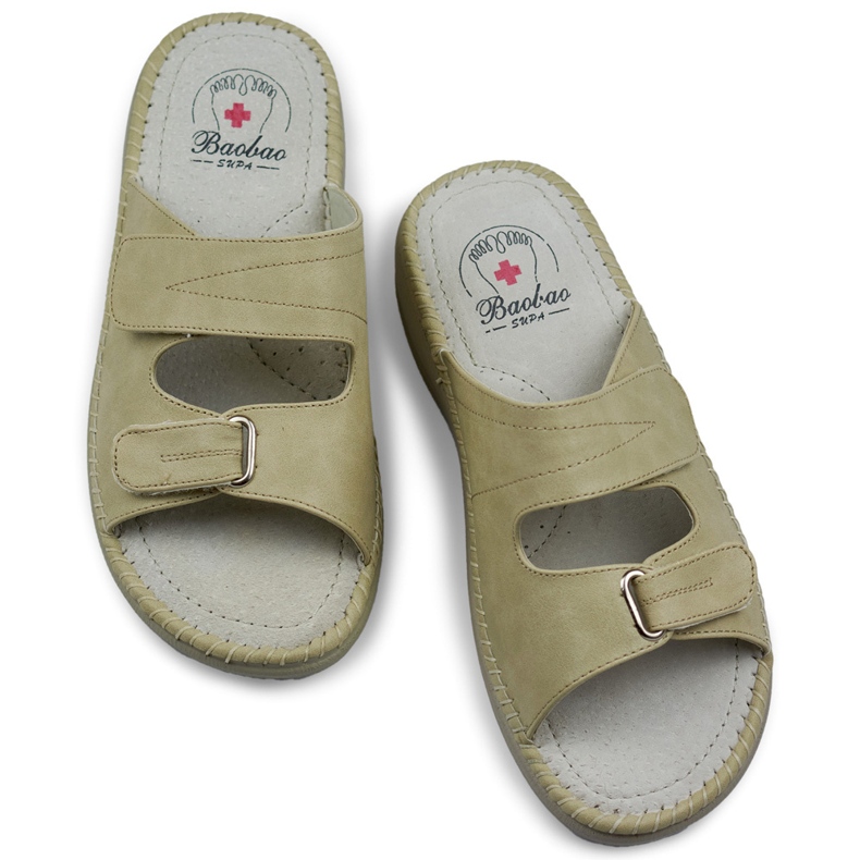 Kvinnors kardborrflip-flops, bekväma kardborrflip-flops beige 1
