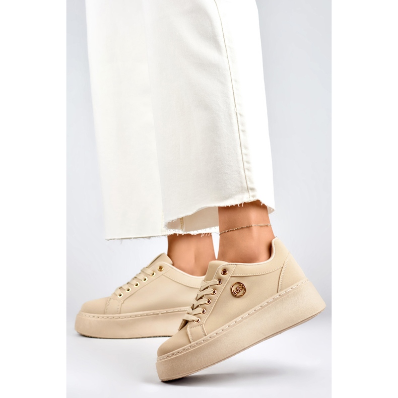 Beige sneakers för kvinnor med tjock sula 2