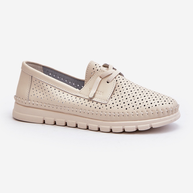 Vinceza Kvinnors genombrutna beige läderskor Darnissa 1