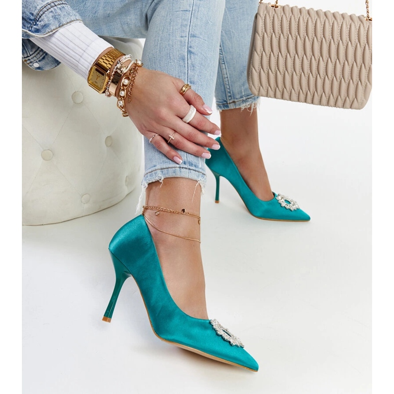 Gröna höga klackar med satinfinish och strass från Susegana 1