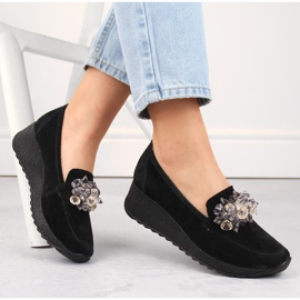 Kilskor för kvinnor i lädermocka med kristaller, svart Filippo DP4563 1