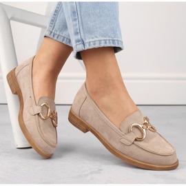 Damskor i mocka, lågklackade mockasiner, beige Vinceza 58235 1