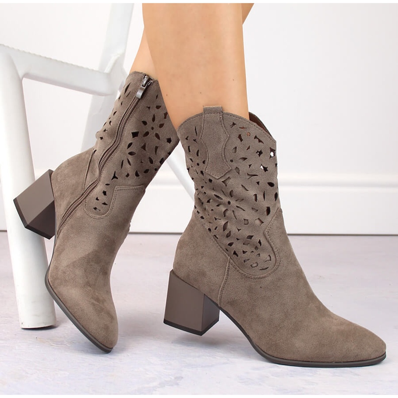 Mocka kvinnors genombrutna cowboystövlar brun Jezzi ASA217-7 beige 1