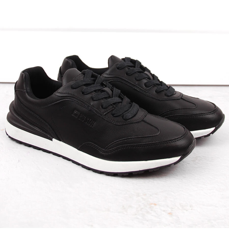 Svarta lädersportskor för män Big Star NN174287 1