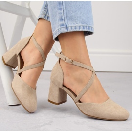 Eleganta damsandaler i mocka på hög klack, beige Potocki SZ12341 1