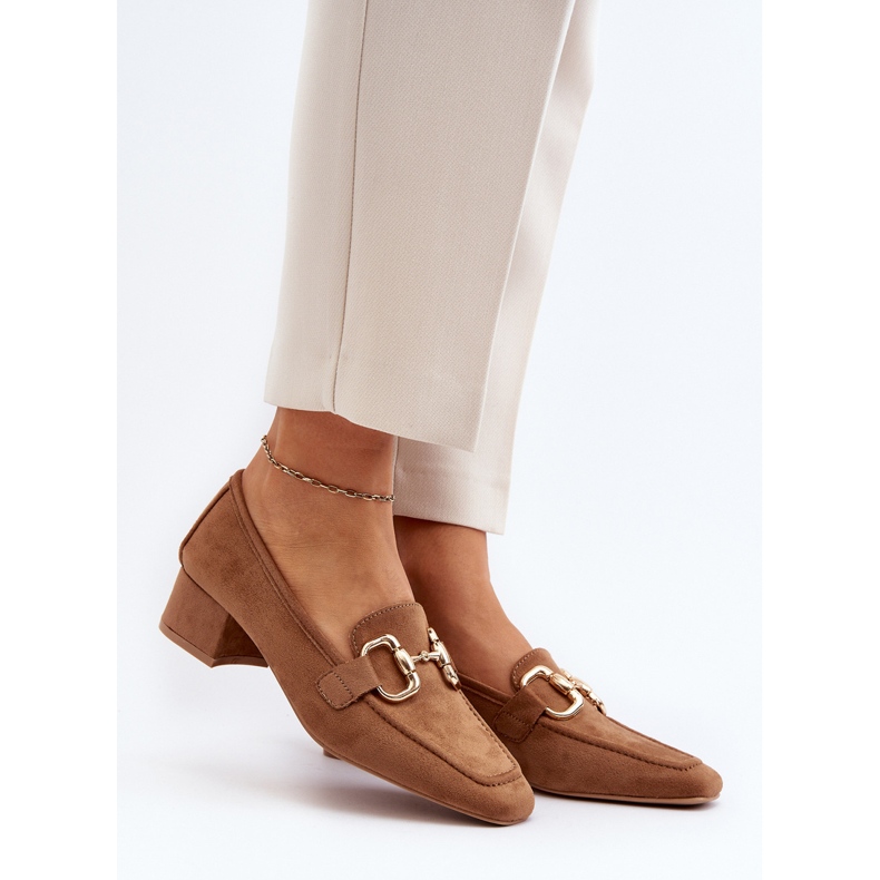 Lågklackade blockpumpar med Camel Dolvira dekoration brun 2