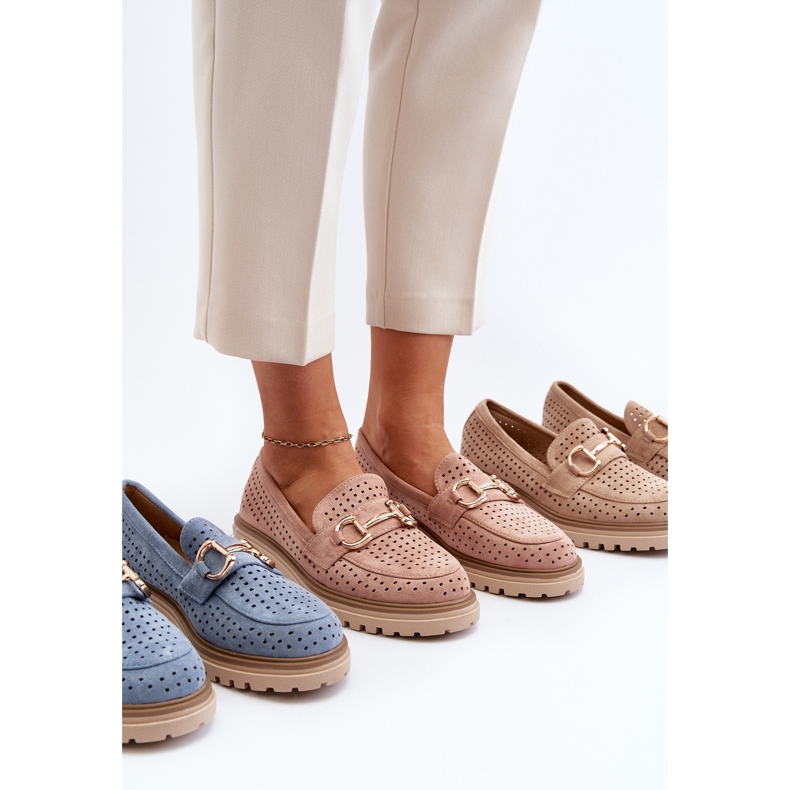 Kvinnors genombrutna mockasiner med dekoration, rosa Talesse 1