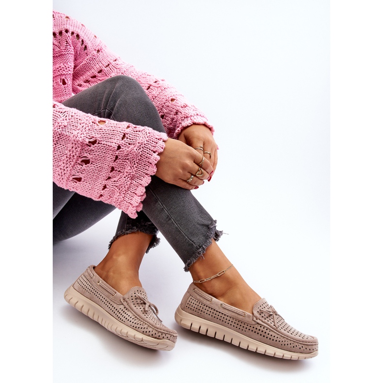 Vinceza Beige dammockasiner med rosett 1