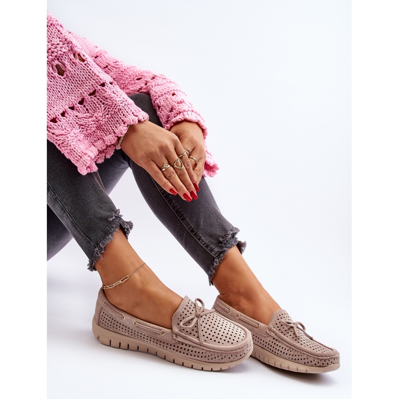 Vinceza Beige dammockasiner med rosett 2