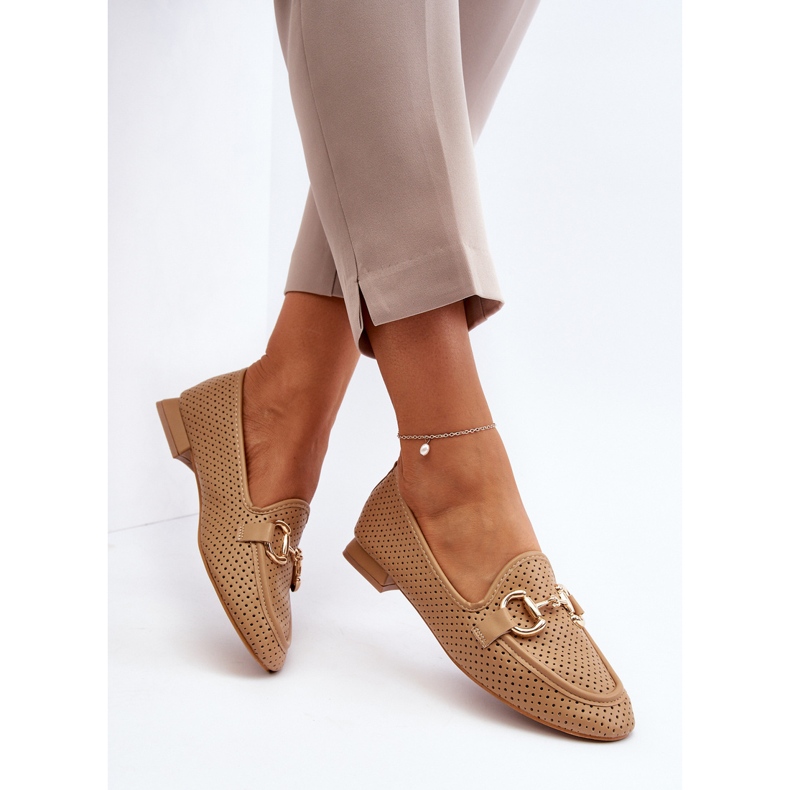 Platta klackmockasiner för kvinnor med kamel-iluvana-dekoration brun 1