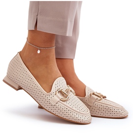Mockasiner med platt klack för kvinnor med dekoration, beige Iluvana 9