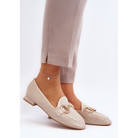 Mockasiner med platt klack för kvinnor med dekoration, beige Iluvana 2