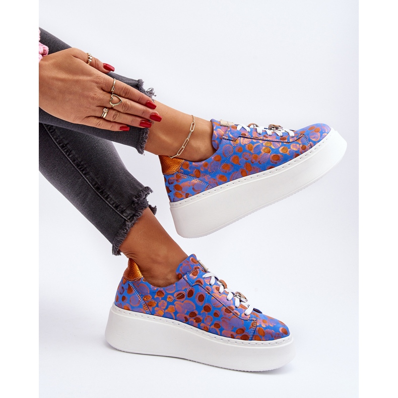 Lädersportskor på plattformen Maciejka 06191-06 Blå 1