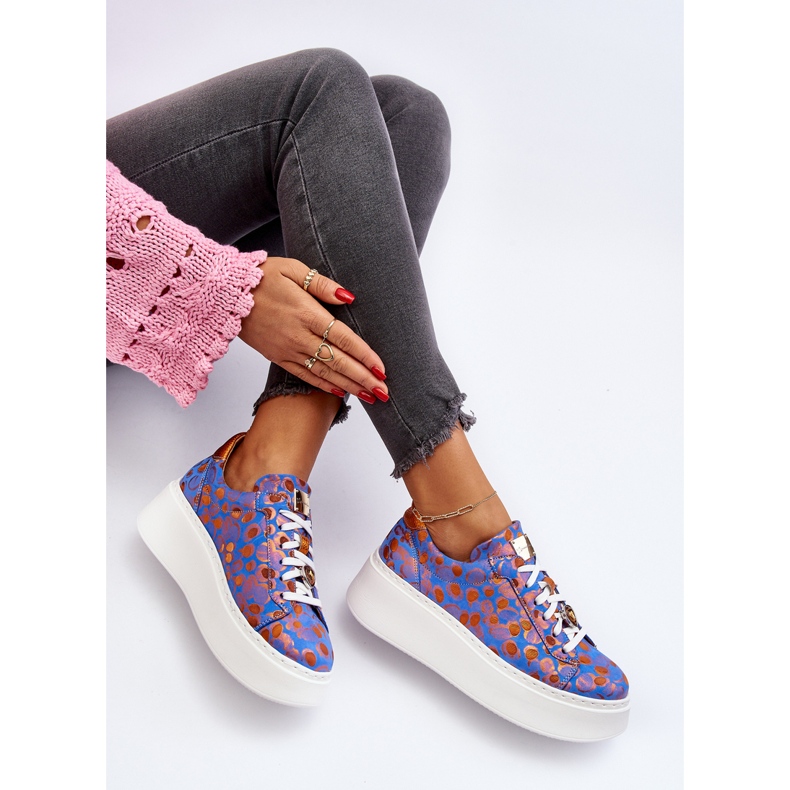 Lädersportskor på plattformen Maciejka 06191-06 Blå 2