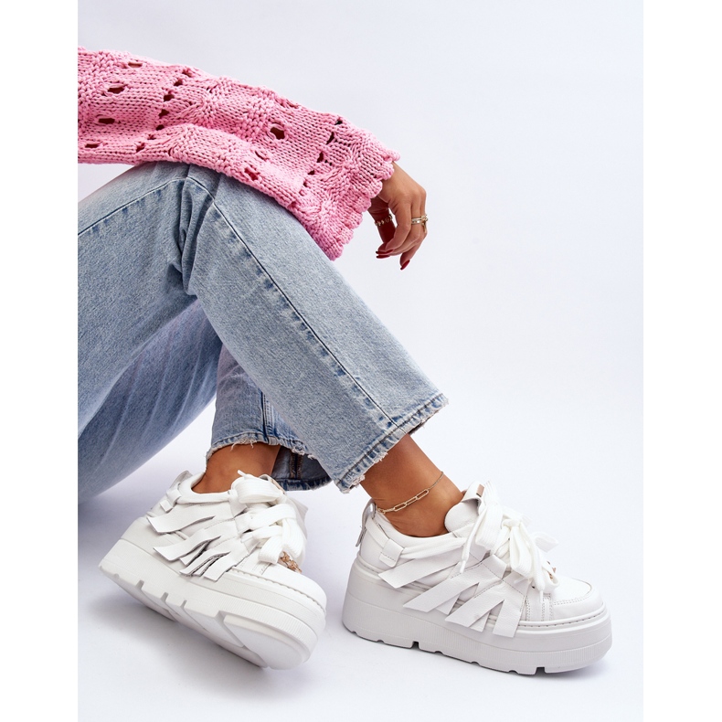 Zazoo 2F-7033 Sneakers på en massiv plattform, vita 2