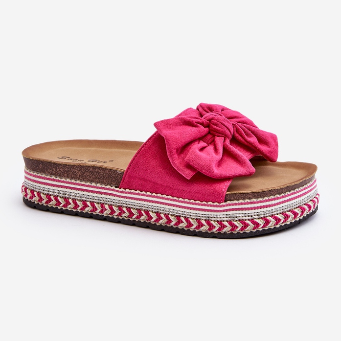 Kvinnors flip-flops på en plattform med rosett Fuchsia Evatria rosa 1