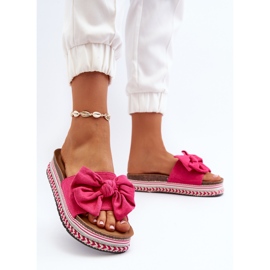 Kvinnors flip-flops på en plattform med rosett Fuchsia Evatria rosa 2