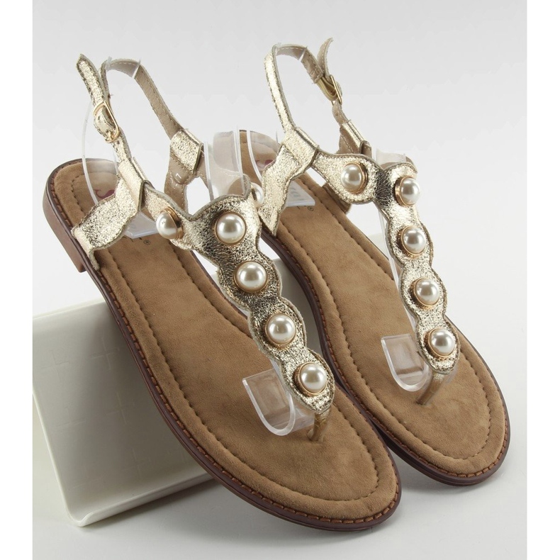Flipflops med stora pärlor LL-75 Guld gyllene 1