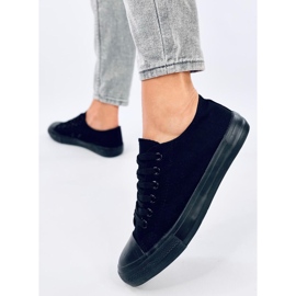 Klassiska Levens Allblack sneakers med snörning (svart sula) 3