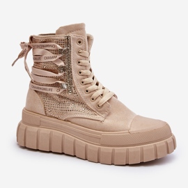 Beige Wonise High Sneakers för kvinnor på en massiv plattform 1