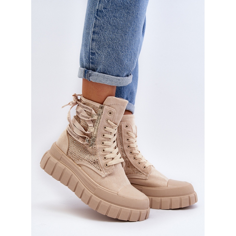 Beige Wonise High Sneakers för kvinnor på en massiv plattform 2