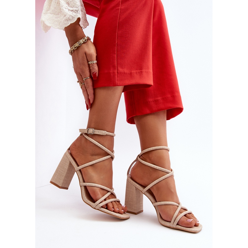 Beige Herfiana högklackade sandaler med remmar 1