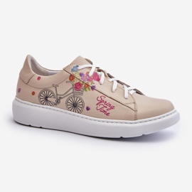 Zazoo 024/TAMARA Sneakers i läder för kvinnor, Beige 1