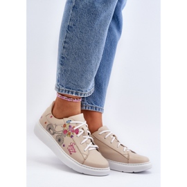 Zazoo 024/TAMARA Sneakers i läder för kvinnor, Beige 2