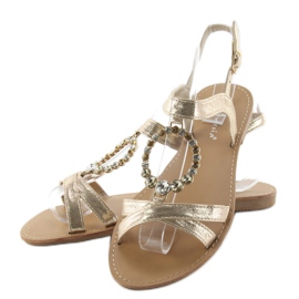 Sandaler med dekorativa stenar LC-132 guld gyllene 2