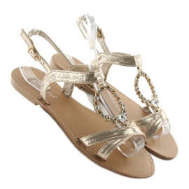 Sandaler med dekorativa stenar LC-132 guld gyllene 1