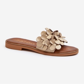Zazoo 40381 flip-flops i läder för kvinnor med platt klack, beige 2