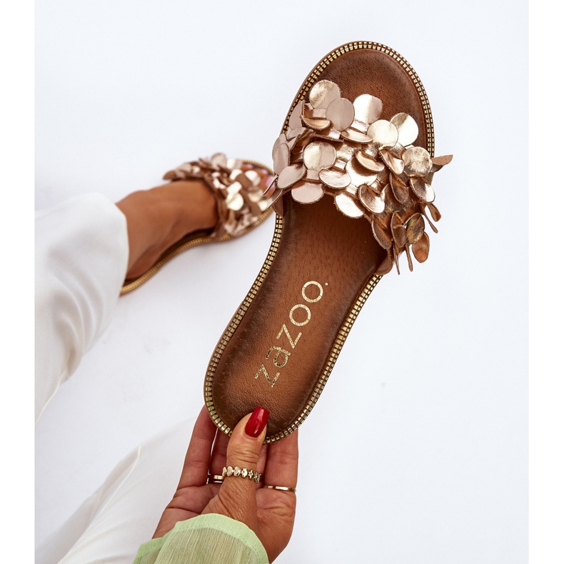 Zazoo 40381 Platta lädersandaler för kvinnor, guld gyllene 1