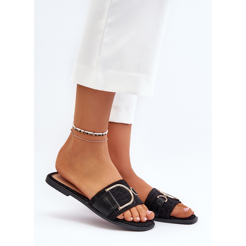 Blanka damflip-flops med dekorerade svarta toppar 2