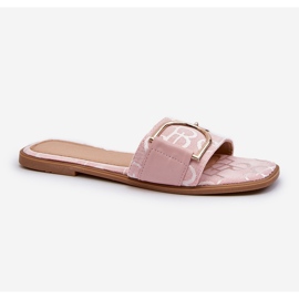 Glänsande kvinnors flip flops med rosa dekoration 1