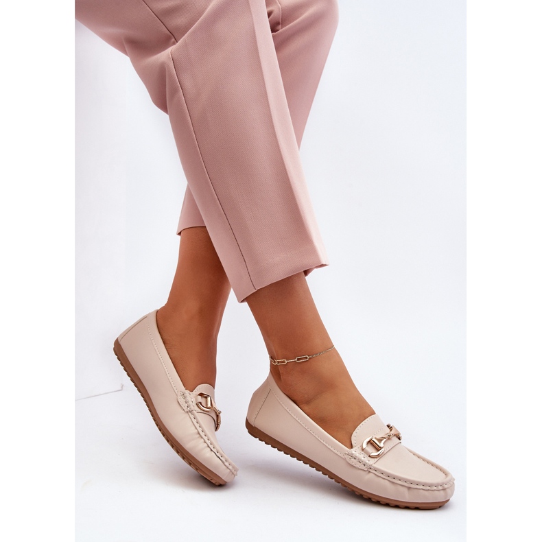 Klassiska Eco Leather Loafers för kvinnor Beige Demese 1