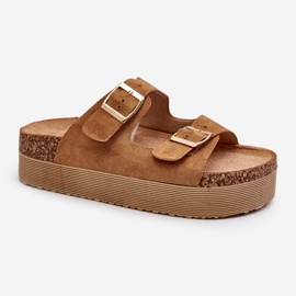 Camel Lolpey Platform flip-flops för damer med spännen brun 1