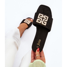 Plattklackade flip-flops för kvinnor med dekoration, svart Inaile 2