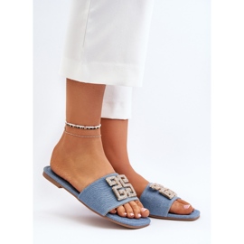 Denim flip-flops dam med platt klack och dekoration, blå inaile 1