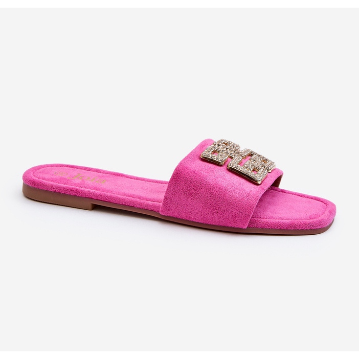 Plattklackade flip-flops för kvinnor med dekoration i Fuchsia Inaile rosa 2