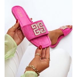 Plattklackade flip-flops för kvinnor med dekoration i Fuchsia Inaile rosa 1