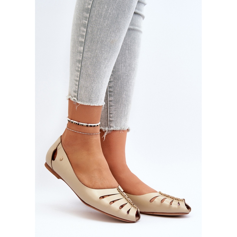 Zazoo 10009 Bekväma ballerinaskor i läder för kvinnor, beige 2