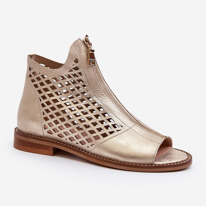 Zazoo 977/L Genombrutna sandaler i läder med dragkedja, guld gyllene 2