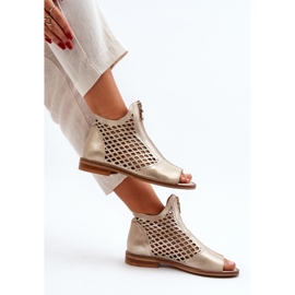 Zazoo 977/L Genombrutna sandaler i läder med dragkedja, guld gyllene 1