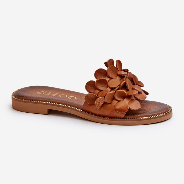 Zazoo 40381 läderflip-flops för kvinnor med platt klack, brun 2