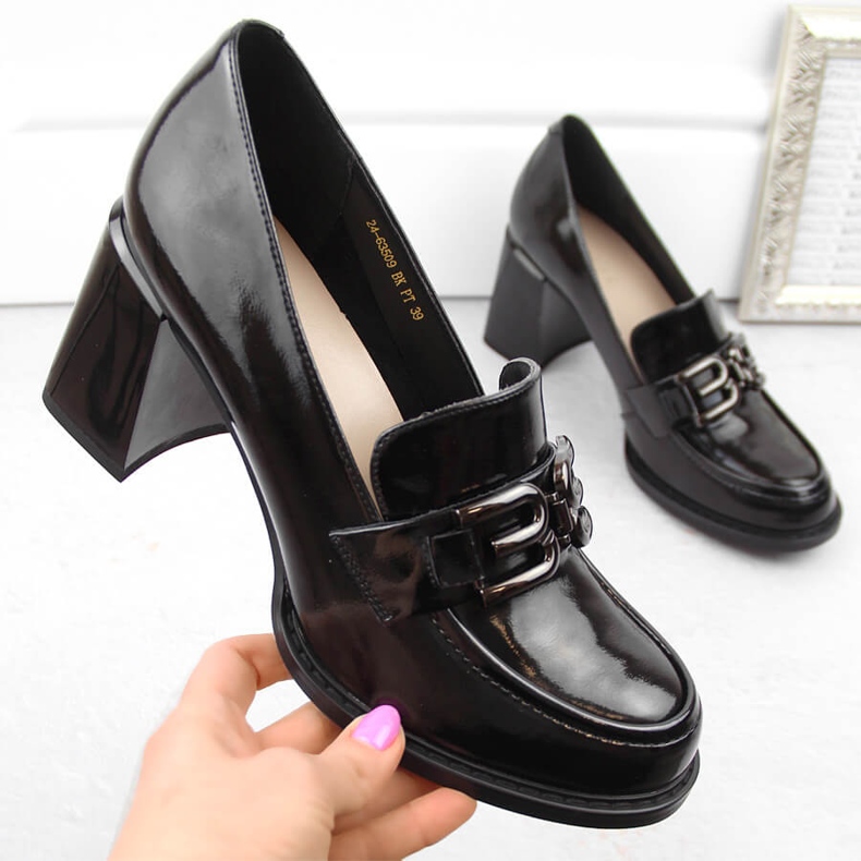 Högklackade lackskor för kvinnor, svarta, Vinceza 63509 1