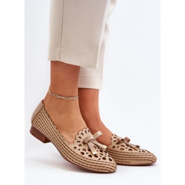 Jezzi Beige genombrutna ballerinor för kvinnor med rosett Nestavia 2